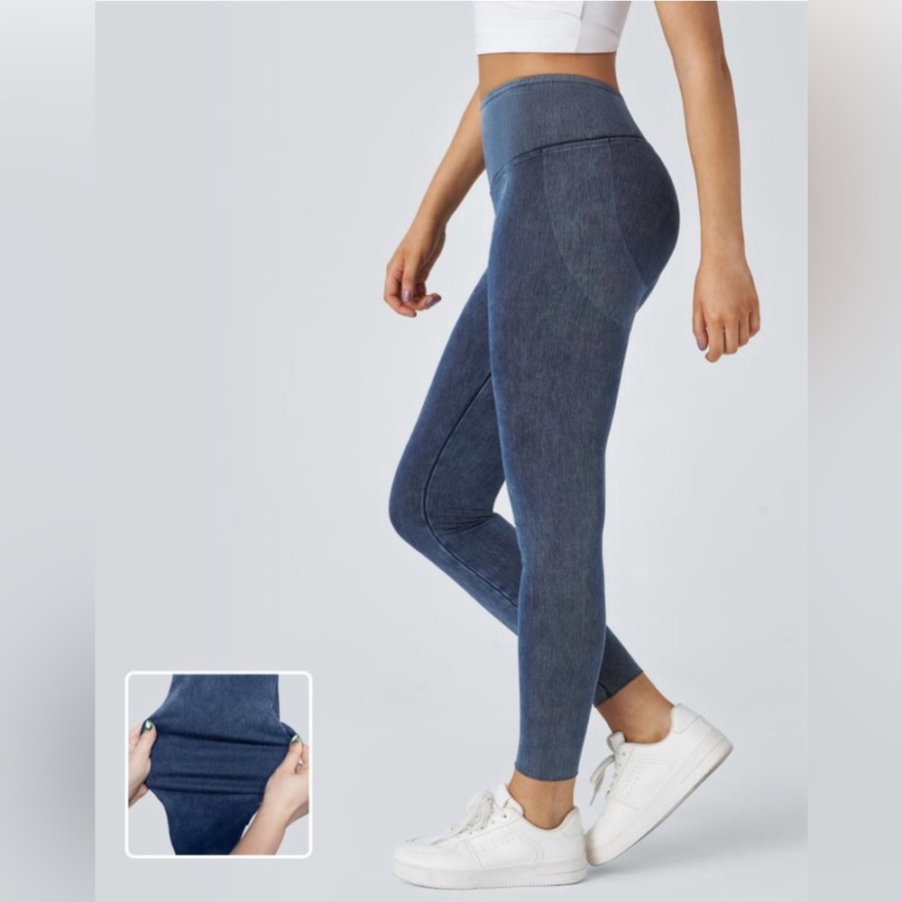 NEW! HALARA Halara Flex™ High Waisted Denim Casual Leggings in Bleached Blue